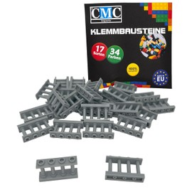 CMC imports 10 x Railing/Fence, 15332 Clamping Blocks, Various Colours to Choose From, Building Blocks, 1 x 4 x 2 Nubs, Fence Panels, Compatible Individual Parts (411 - Light Grey)