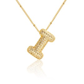 Z ZACHÉ Dainty Cubic Zirconia Bubble Letter I Pendant Necklace Adorable Puffy Initial Letter Chain Necklace Gold Plated Jewelry
