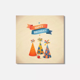 Unbranded Happy Birthday With Party Hats 4'' X 4'' Square Wooden Coaster