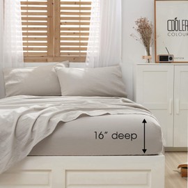 HYPREST 100% Washed Linen Sheets Queen, 4 Pcs Super Soft Breathable Durable Luxury Natural Linen Bed Sheets Deep Pocket, Moisture-Wicking Cool Sheets for Hot Sleepers.