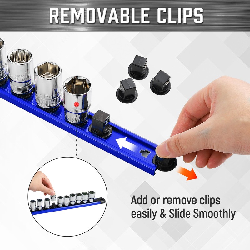 ALOANES 6-Piece Magnetic Socket Organizer, Heavy Duty Aluminum Socket Rails