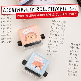 Trodat Little Dots Calculation Rally Number Roller Set - 2 Maths Roll Stamps for Plus and Minus Calculation in Pastel Colours, Imprint Black, Recommended by Teachers for School Children from 2nd Grade