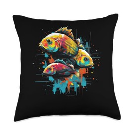 Colorful African Cichlid Fish Graffiti Designs Colorful African Cichlid Fish Breeder Graffiti Throw Pillow, 18x18, Multicolor