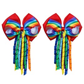 4.7" Rainbow Hair Bows,Big Tassel Korker Cheer Bow Alligator Barrettes Hair Pins for Girls Women, Ideal for Pride Month Parade, Wedding Party, Summer Holiday Accessories Gift
