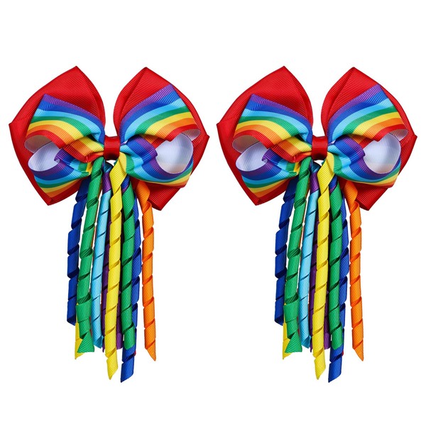 4.7" Rainbow Hair Bows,Big Tassel Korker Cheer Bow Alligator Barrettes