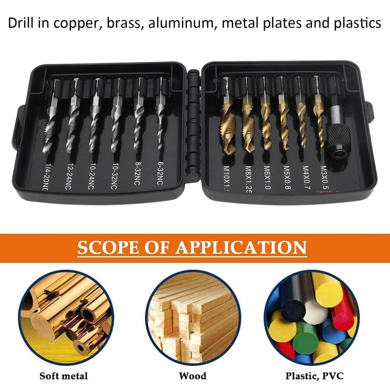 Combined Tap Drill Bit Set HSS Metric Ti Plated System
