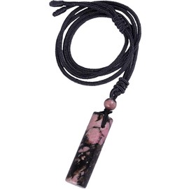 Nupuyai Rhodonite Healing Crystal Cylinder Necklace for Women Men, Reiki Chakra Energy Pendant with Adjustable Cord 68cm