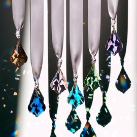 GOLDENHAITAI 38mm Crystals Suncather Prism, 10pcs Maple Leaf Hanging Crystals Chandelier Replacement Colorful Ornament Pendant for Windows, Home, Wedding, Party Decor