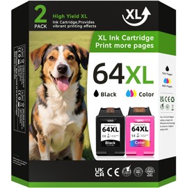 64 Ink Cartridges Black/Color Combo Pack Compatible for HP Ink 64 64XL Black and Color Ink Cartridge for HP Printers Fit for Envy Inspire 7955e 7900e 7255e 7220e Envy Photo 7855 7155 7858 Tango X Ink