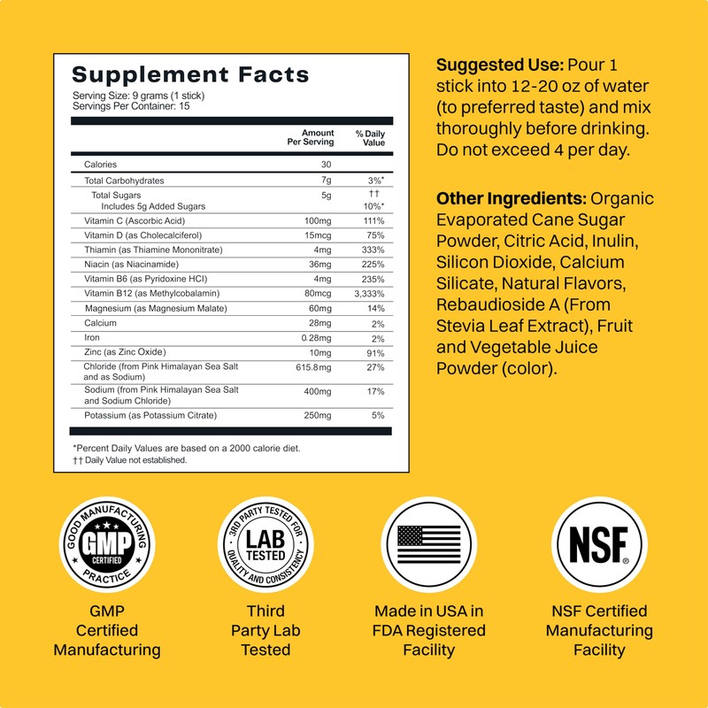 Hydration Replenisher Electrolyte Replacement Stick Packets | Essential Electrolytes &
