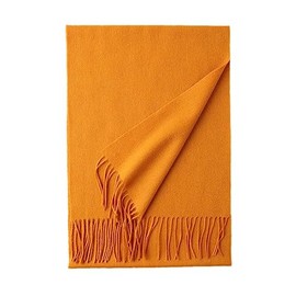 Prettystern Soft Wool Scarf Plain with Fringes for Autumn Winter Men and Women, yellow