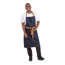 Whites Chefs Clothing B980 Polycotton Southside Bistro Apron, 700mm x 1000mm, Denim Blue/Tan