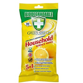 GreenShield Biodegradable Antiviral and Anti-Bacterial Surface Wipes for Home, 50 Wipes