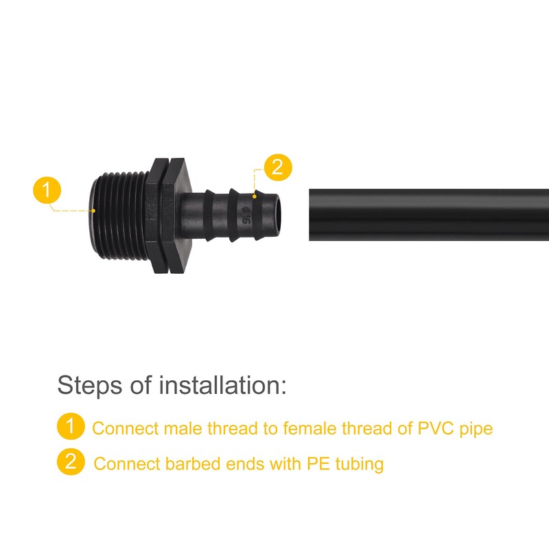 sourcing map Drip Irrigation Fittings 15.5mm Barbed to G3/4 Male