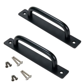 Viongna Barn Door Handle 5 Inch 128 mm Hole Center Aluminum Alloy Punch-Free Sliding Door Handle,Black Closet Door Handles Pulls with Plate,Pack of 2