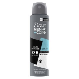 Dove Men+Care Antiperspirant Deodorant Stain Defense Clean Dry Spray For Men Anti-White Marks & Yellow Stains, 72-hour Sweat and Odor Protection with Triple Defense Technology 3.8 oz