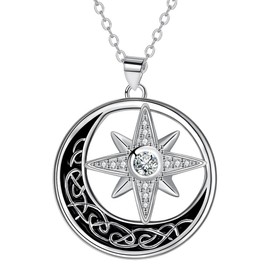 Micory Compass Necklace for Women 925 Sterling Silver with Zirconia Pendant Chain Inspirational Compass Jewellery Gifts for Women, Cubic Zirconia, Cubic Zirconia
