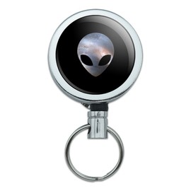 Alien Head in Space Heavy Duty Metal Retractable Reel ID Badge Key Card Tag Holder with Belt Clip