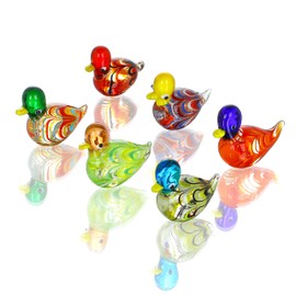 HDCRYSTALGIFTS 6pcs Mini Blown Glass Mandarin Ducks Figurines Collectibles Art Crystal Glass Animal Showpiece Ornament (Colorful)