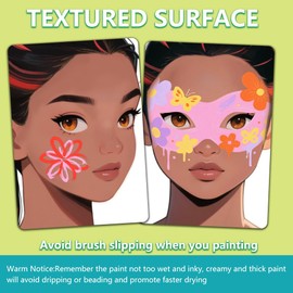 DELORIGIN 2Pcs Face Painting Practice Board A4 Reusable Makeup Paint Practice Boards Face Painting Exercise Template Stage Makeup Exercise Tool Supplies for Beginner(Black Red Hair Women)