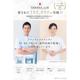 Medical White NANO 99 Whitening Toothpaste, Formulated with 99% Apatite, Highest Level of Particle Fineness, Stain Removal, Powder, Refill, 30-60 Day Supply