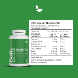 Suplemento Moringa Orgnico 180 Cpsulas De 500 Mg Bulk Superfoods 100 Natural Sin Gluten Apto Dieta Keto Suplemento Alimenticio A Base De Moringa...   