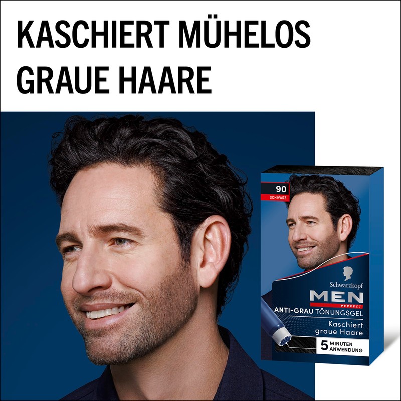 Schwarzkopf Men Perfect Anti-Grau Tönungs-Gel 90 Schwarz (80 ml), Haarfarbe