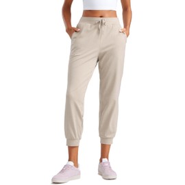 CRZ YOGA Soft Stretchy Joggers Sweatpants Women 25” Capri Casual Lounge Pajama Workout Sweat Pants with Pockets Mojave Tan Small