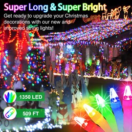 509FT Christmas Lights Outdoor 1350 LED Christmas Tree Decorations Lights with 8 Modes & Timer Memory, Plug In Clear Wire Waterproof LED Xmas Lights for Yard Trees Wedding Party Holiday (Multicolor)