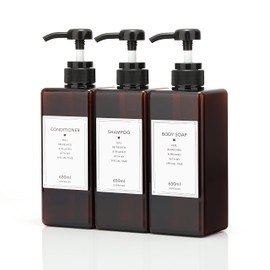 Nesekt Shampoo Bottle, Dispenser, Refill Bottle, 3 Types, 22.0 fl oz (650 ml) (Brown 3 Bottles)