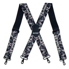 MELOTOUGH Mens Suspender 2 Inch Wide Camo Suspenders Fully Elastic X Back Suspender for Big and Tall(Green Camo)