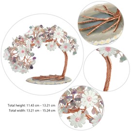Nupuyai Healing Crystal Feng Shui Tree Gemstone Stone Money Tree Wire Wrap Tumbled Stones and Lace Flowers Tree of Life Decoration with Agate Slices Base for Good Luck and Wealth (Fluorite)