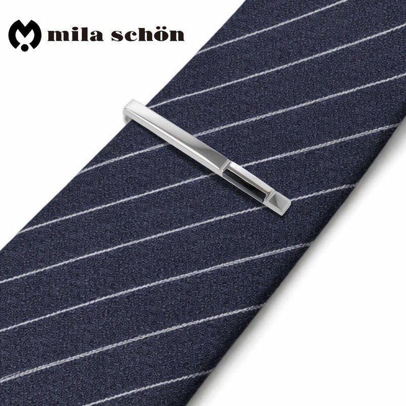 mila schon mst8386 Mira Sean Onyx White Bow Tie Clip