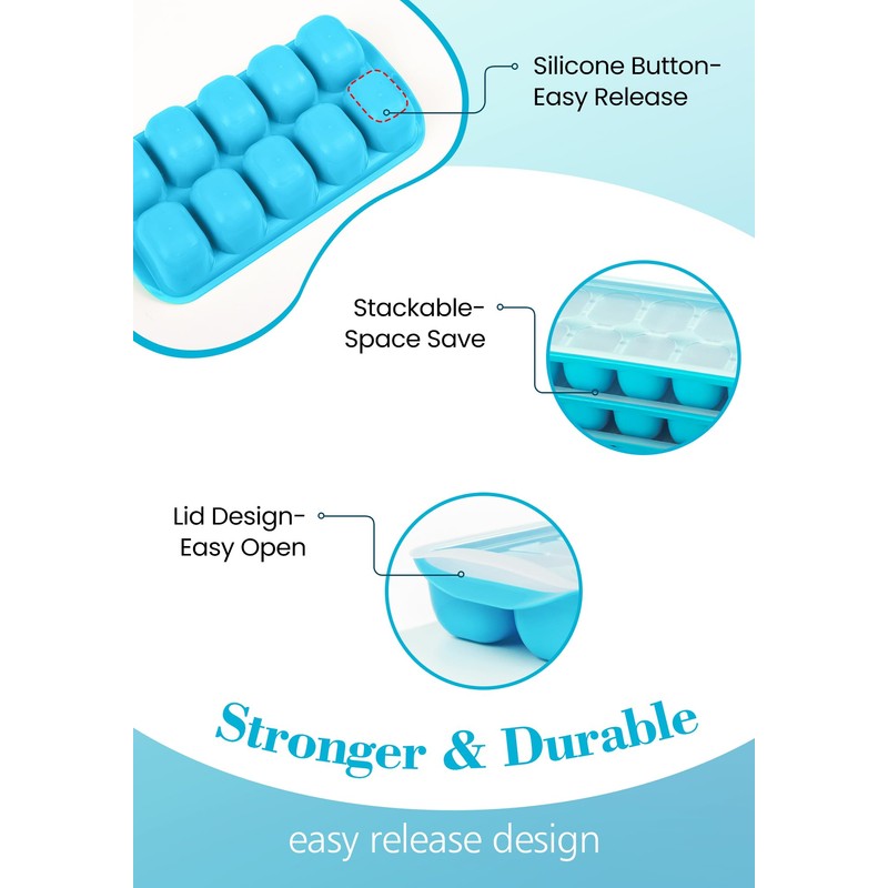 DOQAUS Ice Cube Tray with Lid and Bin - 4
