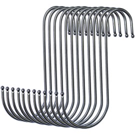 GOTOONE S Hooks Hanging Metal Hook (12 Pack) Stainless Steel Large 6 Inch with Round Stopper Non Slip for Closet Clothes Plants Cups Towels Tools Ornament (Silver)