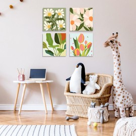 ARTOWN Pack of 4 Paint by Numbers Adult DIY Paint by Numbers Hand Painted Oil Painting Kits with Brushes and Acrylic Paints Canvas for Children Beginners Without Frame Green Plants 20 x 20 cm