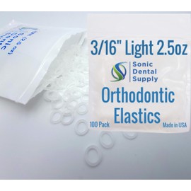 3/16 inch Light 2.5 oz - Orthodontic Elastic Rubber Bands - 100 Pack - Clear Latex Free, Small, Braces, Dreadlocks Hair Braids, Tooth Gap, Packaging, Crafts, Sonic Dental Supply - Made in USA