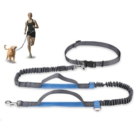 Achort Hands-Free Dog Lead, Dog Belt, Waist Belt, Dog Lead, Coupler, Running and Jogging Lead, Belt with Retractable Bungee, Reflective Stitching for up to 110 kg Dogs (Blue)