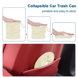 Kincown Car Trash Can, 2 Packs Mini Collapsible Car Trash Bin for Front Back Seat, Pop up Car Garbage Can, Portable Car Trash Bag Hanging for Vehicle SUV Rv Truck Accessories Interior, Beige