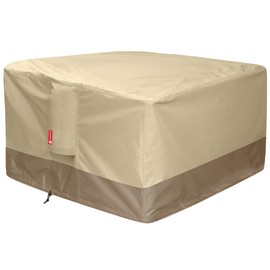 SheeChung Gas Fire Pit Cover Square 600D Heavy Duty Patio Outdoor Fire Pit Table Cover with PVC Coating 100% Waterproof,Air Vent,Fits for 33/34/35/36 inch Fire Pit Table Cover 36”L x 36”W x 24”H Beige