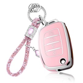 for Hyundai Key Fob Cover Smart Key Fob Shell with Bling Keychain Compatible with Santa Fe Sport Sonata Tucson