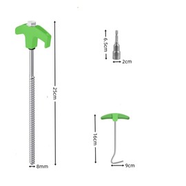 Naisfei Pack of 12 Rotating Tent Pegs with Thread, 8 x 250 mm Pegs Stable for Camping and Outdoor, Tent Accessories, Camping Pegs, Screws, Screw Pegs for Floor, Forest, Meadows (Green + Silver)