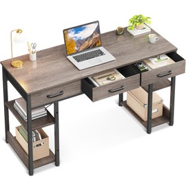 Casaottima Small Office Desk with Fabric Drawers, Computer Desk with Storage Shelves, Modern Writing Table, 48" Home Desk, Gray