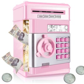 TUQI Alcancía electrónica para niños,Caja Fuerte para niños Regalo de cumpleaños,alcancía con contraseña/música,para niños y niñas,Caja de Seguridad(Rosa)
