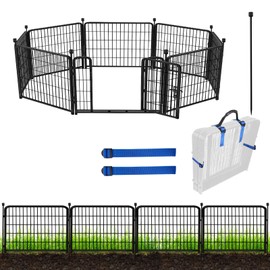 ADAVIN 24 in(H) Garden Fence with Gate, 8 Panels Total 19.7 Ft(L), Heavy Duty Iron Metal Animal Barrier Fence, Dog Fence Outdoor for Yard, Temporary Fencing, No Dig Garden Border Fencing