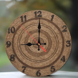 Lancholy Rustic Jute Wall Clock Home Decor Round Clock 10-Inch Wooden Wall Clock, Silent Movement, Battery Operated (AA Batteries Not Included), Artistic Home Decor, Perfect for Home Accents