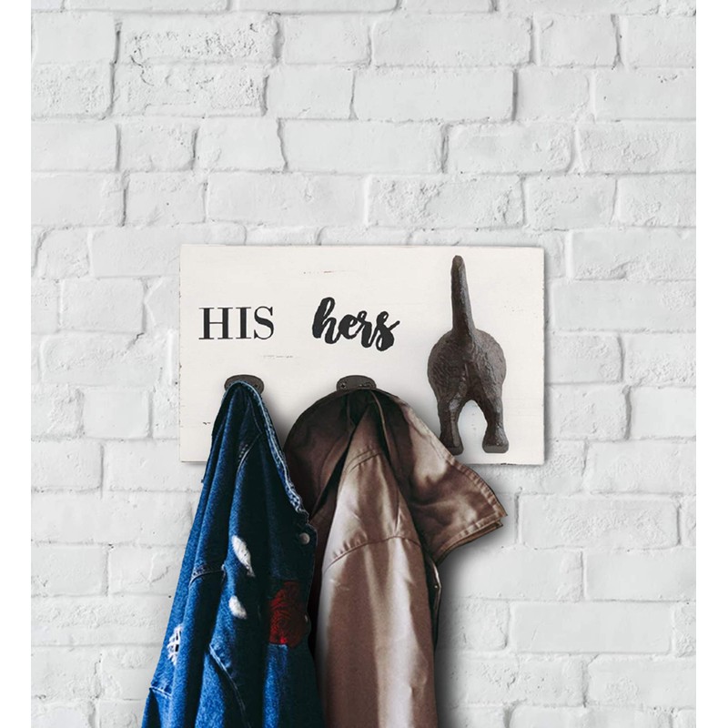 Mud Pie HIS, HERS & PUP WALL HOOK, White, Brown,