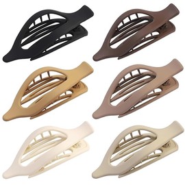 6Pcs Hair Claw Clips with Leaf-Shaped Design for Women - Textured Grip Flat Barrettes for Thick/Thin Hair, Non-Slip Matte Clips (Multi-Color Set)