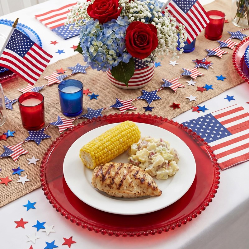 CHENGU 6 Pcs 4th of July Charger Plates Patriotic Charger