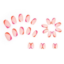 IMSOHOT 24Pcs Press on Nails Short Oval Glossy Fake Nails with Nail GlueFrench Nude Ombre False Nails with Designs Round Full Cover Acrylic Nails for Women